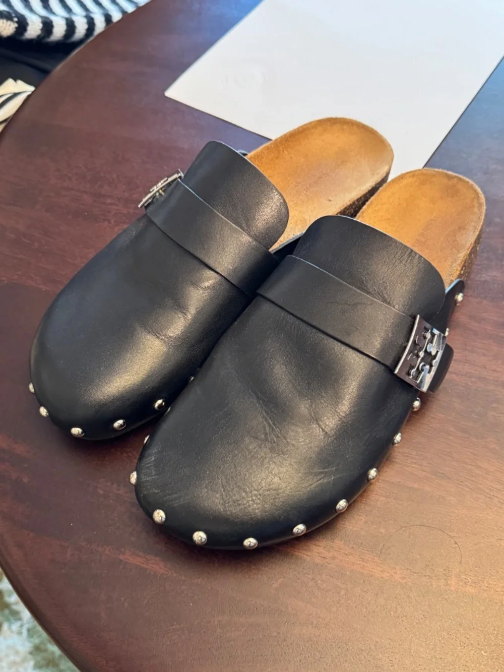 Tory Burch Mellow Studded Mule Leather Black Women's 12